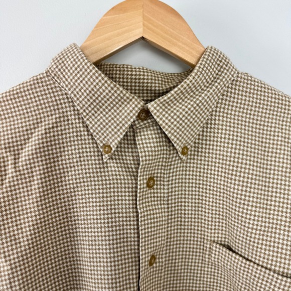 Land's End Tan/White Houndstooth Button Down Flannel Shirt Men's XL - Picture 4 of 14